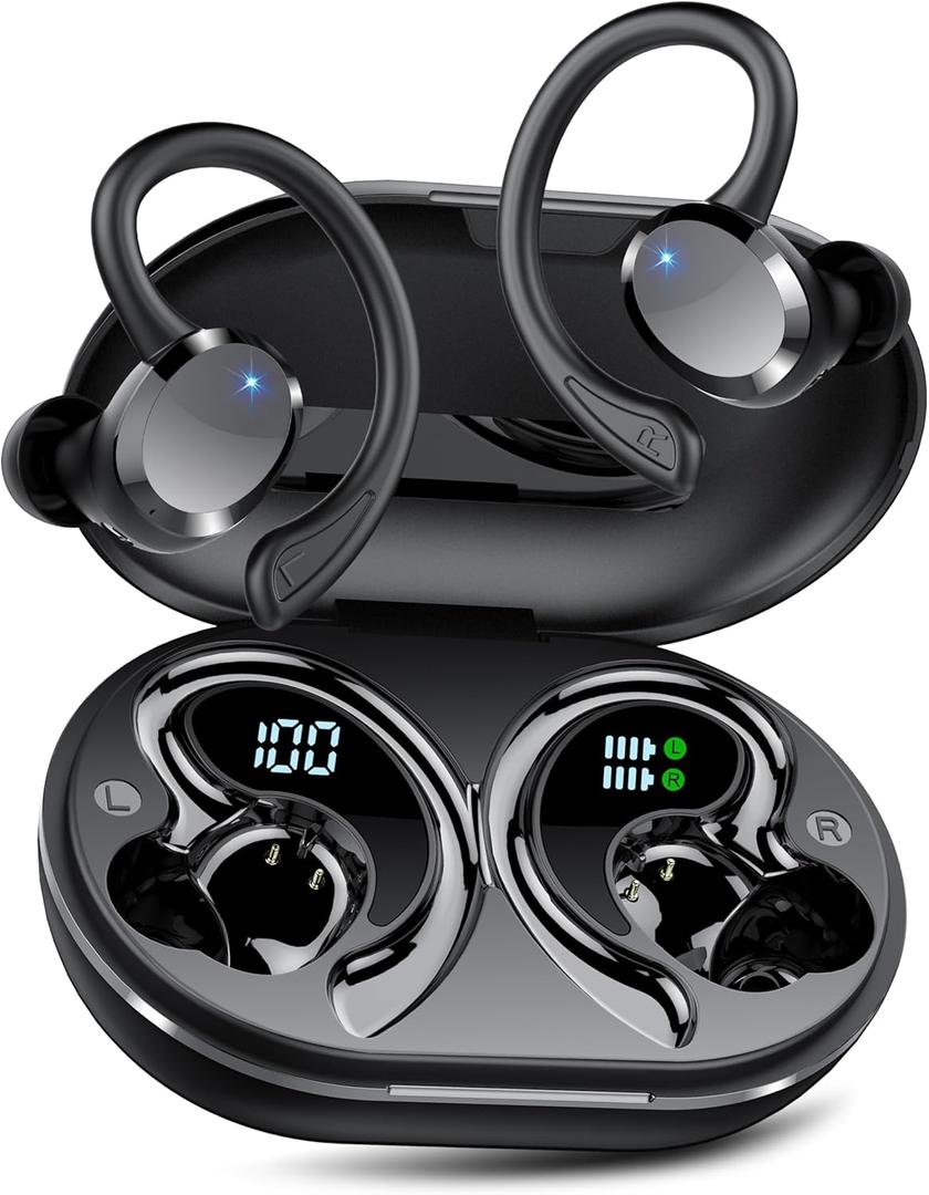 Wireless Earbuds, 2025 Bluetooth 5.4 Headphones HiFi Stereo, Bluetooth Earbuds with ENC Noise Cancelling Mic, IP7 Waterproof in Ear Earphones, 68H Dual LED Display Ear Buds for Workout Sports (Matte black)