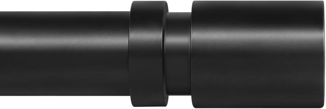Ivilon Curtain Rods for Windows - Stepped End Cap, 1 inch Diameter, Telescoping Adjustable Curtain Rod, 72 to 144 Inches. Color Black