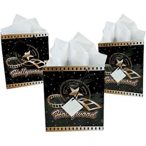 Medium Hollywood Gift Bags with Tags - Set of 12 - Movie Night and Awards Party Supplies