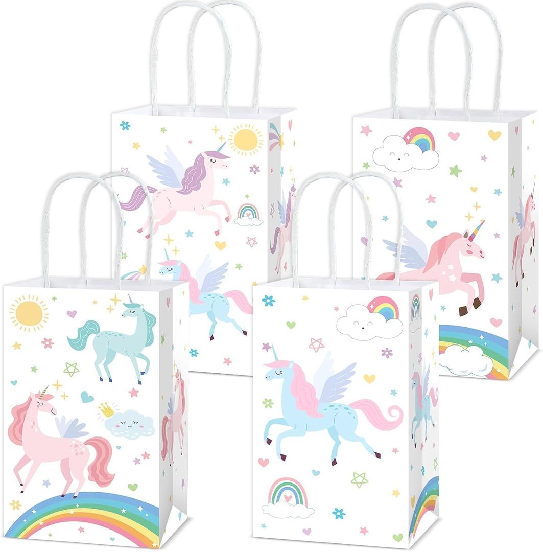 12Pcs Unicorn Party Favor Gift Bags with Handles Pastel Rainbow themed Goodie Bags Candy Bag for Birthday Party Decorations Paper Unicorn Gift Treat Bag for Kids Girl Baby Shower Parties Supplies