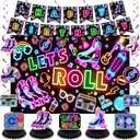 Roller Skating Party Decorations Glow Neon Happy Birthday Banner Let's Roll Backdrop Retro Roller Skating Honeycomb Centerpieces Hanging Swirl Decor for Kids Adults Hip Hop Rollerskate Party Supplies