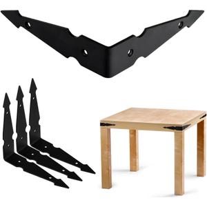 Farmhouse Metal Corner Brackets Decorative Wood Table 6.1" Matte Black Corner Protectors for Retro Industrial Wood Dresser Nightstand TV Stand Bed Frame(Height:1.3") 4Pcs