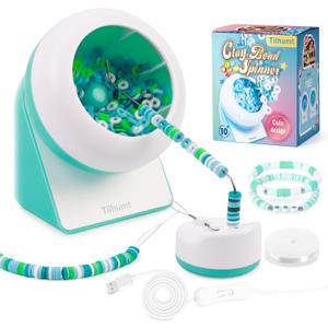 Tilhumt Clay Bead Spinner, Electric Bead Spinner for Jewelry Making, Friendship Bracelets Maker with Needle and Elastic String, Gift for Patent Design, Green (Beads Not Included)