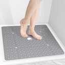 OTHWAY Square Shower Mat, 27"x 27" Extra Large Shower Mats for Inside Shower, TPE Anti Slip Shower Mat with Suction Cups Drain Holes, Machine Washable Shower Floor Mat (Grey)