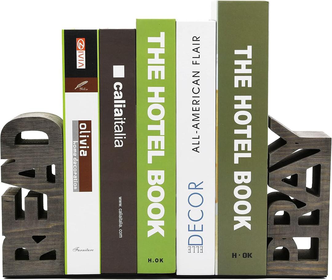 OwlGift Rustic Gray Wood Read & Pray Block Word Bookends, Unique Appearance Design, Home Office Decorative Book Stand, 1 Pair