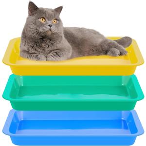 Tessco for you 3 Pcs Kitten Litter Box Shallow Low Entry Open Cat Litter Box Waterproof Plastic Small Rabbit Pan Tray Travel Toilet for Senior Cat Kitten Training(Classic Color,15.1 x 12 x 1.4 Inch)