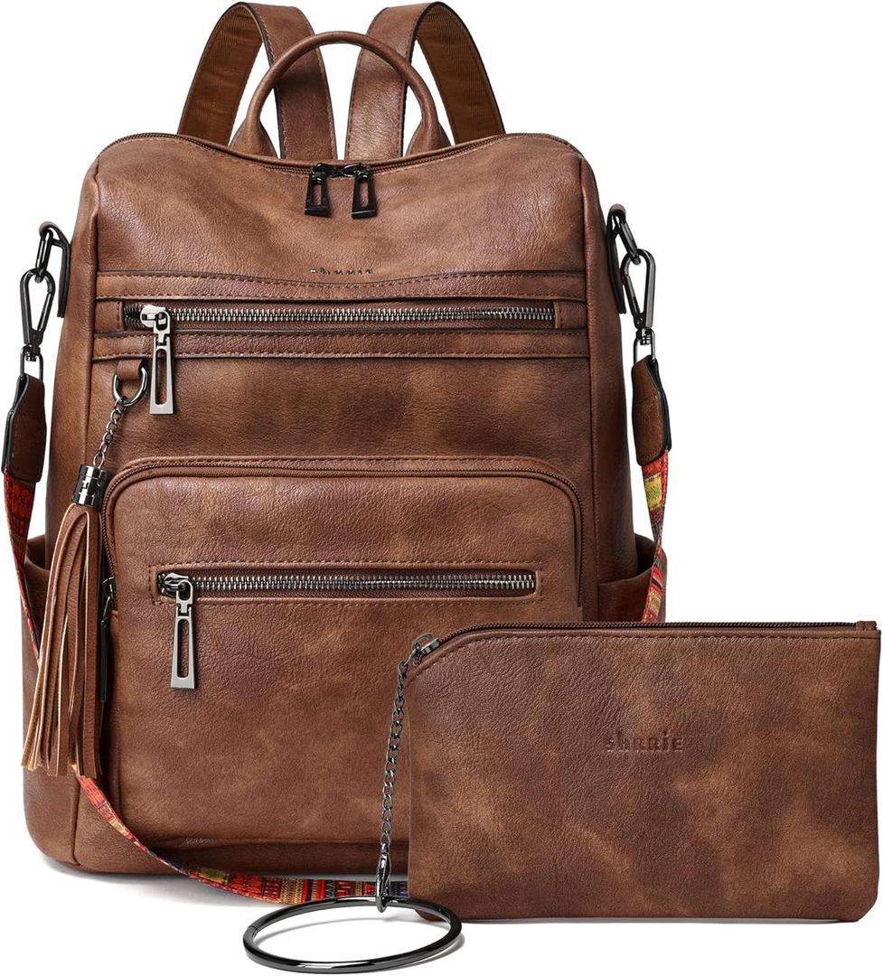 Shrrie Backpack Purse for Women Leather Backpack Fashion Designer Travel Backpack Convertible Shoulder Bag (1-1-two-toned Brown)