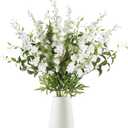 IPOPU White Flowers Artificial Delphinium 9PCS with Clematis Greenery for Wedding & Home Decor