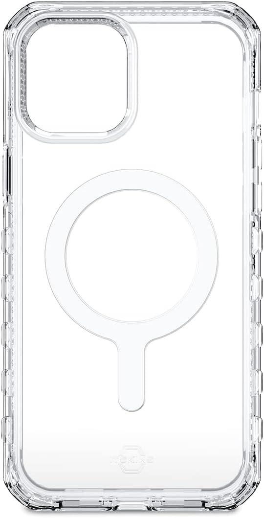 ITSKINS Supreme Clear Magnetic Protective Phone Case Compatible with iPhone 13 Mini | Compatible with MagSafe, Slim Hybrid Case, Anti-Yellowing, Military Shockproof Cover | Transparent White Print
