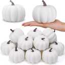 Liliful 12 Pack 4 Inch Fall Harvest White Artificial Pumpkins Crafts Rustic Decorative Pumpkin Foam Pumpkins Decoration for Halloween Thanksgiving Wedding Dining Table Centerpiece Decorating