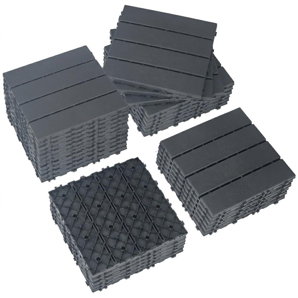 Plastic Interlocking Deck Tiles 36 Pack 12"x12" | Non-Slip Tool-Free Waterproof Outdoor Flooring All Weather Use Patio Floor Decking Tiles for Porch Poolside Balcony Backyard Garden | Dark Grey