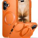 for iPhone 17 Case with Stand Orange, Fits MagSafe Ring, Military-Grade Drop Protection, Build in Kickstand,Slim Matte Finish Shockproof Phone Cover 6.3"
