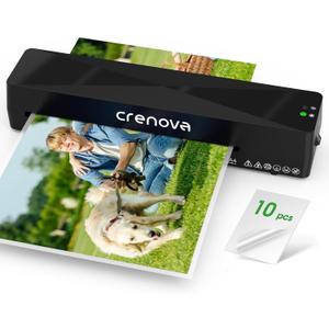 Crenova Laminator Machine with 10 Laminating Sheets, A4 Laminating Machine Hot & Cold with Fast Warm Technology, Thermal Laminator 9 Inch for Home Office School Business Black