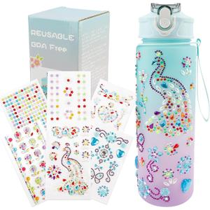 Decorate Your Own Water Bottle Kit for Girls, Ages 5-10, Birthday Craft Set (Green Purple Gradient)