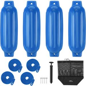 Affordura Boat Fender 4 Pack Boat Bumpers Fenders with 4 Ropes, Boat Bumpers for Pontoon Boat Fenders Inflatable (8.5 inch, Blue)