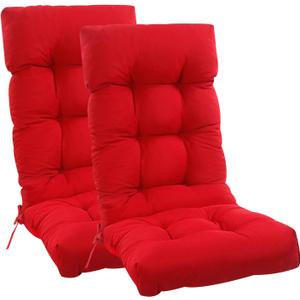 High Back Rocking Chair Cushion Set of 2, Waterproof and Anti Slip Tufted Rocking Chair Pad with Ties, Rocker Seat Cushions for Indoor, Porch, Outdoor Patio, Wine Red
