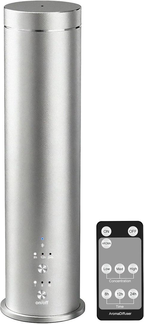 WEKELL Waterless Essential Oil Diffuser Large Room Scent Diffuser for Home, Office, Hotel and Spas - Aromatherapy Diffuser Fragrance Oil Machine, Remote Control, Timer, Silver