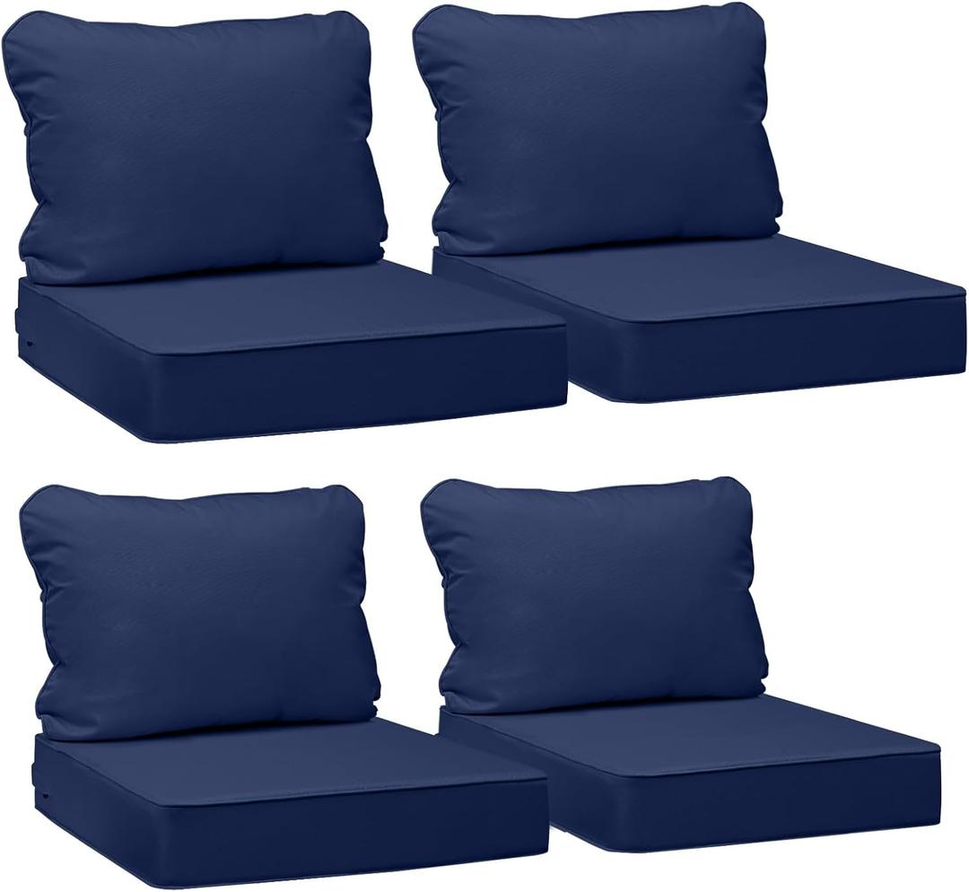 AAAAAcessories Outdoor Seat Cushions for Chairs, Fade-Resistant, Waterproof Patio Furniture Replacement Cushions, 20" x 18" x 3" + 20" x 17", Set of 4, Navy Blue