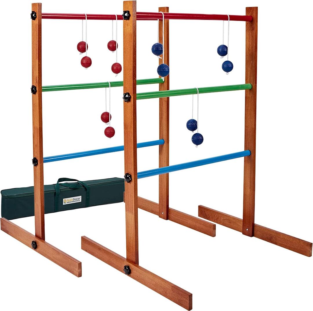SpexDarxs Ladder Toss Outdoor Game, Wooden Golf Tossing Set with 6 Ball Bolas & Carrying Bag, Lawn Backyard Games for Teenager & Adult & Family