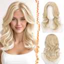 BARSDAR Short Wavy Layered Blonde Wig - Shoulder Length Wavy Blonde Wigs for Women - Short Loose Wave Textured Layered Wig with Face-Framing Curtain Bangs Soft Synthetic Natural Looking Daily Party