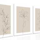 MANPPOP Neutral Botanical Canvas Wall Art Set of 3, Beige Line Flower Minimalist Plant Poster Prints, Abstract Boho Floral Artwork Wall Decor Paintings for Bathroom Bedroom Living Room 16X24 In