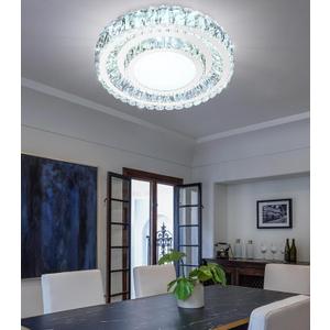 19.6" Dimmable Crystal Chandelier Modern LED Flush Mount Ceiling Light Fixtures for Living Room Bedroom Hallway Kitchen Island Staircase Silver