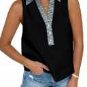 Tankaneo Womens V Neck Cropped Tank Tops Button Up Color Block Tees | Sleeveless Shirts, Loose Fit, Summer Dressy Casual