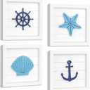 Fangoo 4Pcs 3D Nautical Wall Decor Anchor Ship Wheel Seashell Starfish Rustic Beach Theme Home Decor Coastal Room Wall Decorations Ocean Wall Art for Bathroom Bedroom House Nautical Gifts