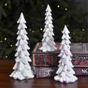 GHOSTMAGIC Christmas Tree Figurines Set of 3, Resin Tabletop Christmas Tree Decor, Elegant Xmas Tabletop Centerpieces for Tables Desk Shelf Mantel Holiday Indoor Decorations (White)