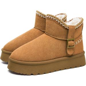 FINIWOR Snow Boots for Women Waterproof, Warm Fur Lined Mini Womens Boots Winter, Fall Ankle Boots Platform Non-slip (Brown)