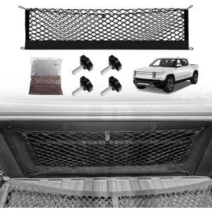 Muslogy Truck Bed Cargo Net Trunk Netting Compatible with Rivian R1T 2026 2025 2024 2023 2022 Accessories, Pickup Cargo Organizer SUV Sedan Storage Net w/Heavy Duty Carabiners