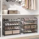 SONGMICS Stackable Shoe Rack, 4 Tier Metal Shoes Rack Storage Shelf, Holds up to 16 Pairs Shoes, Adjustable Slanted Shelves Shoe Tower Organizer for Closet Entryway Small Spaces, Black