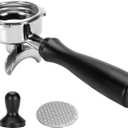 58mm Portafilter 3 Ears Double Spout Compatible with Barsetto BAE01, BAE02, Included 304 Stainless Steel Filter Basket and Puck Screen, Anodized Aluminum Handle Black