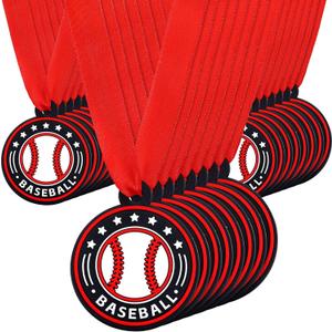 24 Pcs Sport Ball Award Medals Bulk 2 Inch Rubber Ball Medals Trophies with Ribbons for Winner or Team Participation Gift