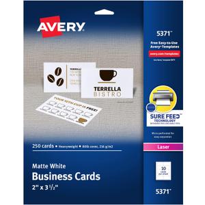 Avery Printable Business Cards with Sure Feed Technology, 2" x 3.5", White, 250 Blank Cards for Laser Printers (05371)