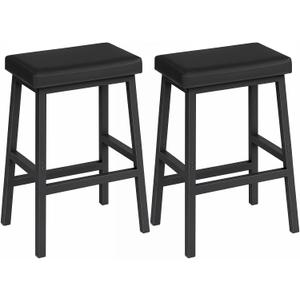 HOOBRO Bar Stools, Set of 2 Bar Chairs, Counter Height Bar Stools, 24 Inch Barstools for Kitchen Counter, PU Upholstered Kitchen Stools, for Kitchen, Bar, Dining Room, Black BB01MD01