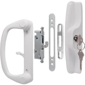 Sliding Glass Patio Door Handle Replacement Set with Key Cylinder and Mortise Lock 45 Keyway Pull Handles, Fits 3-15/16" Hole Spacing, 1-1/4" to 2" Thick Doors, Non-Handed, White