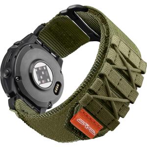 Tactical Rugged Nylon Quick Fit 26mm Watch Band for Garmin Fenix 8 51mm/7X/7X Pro/6X/6X Pro/5X/5X Plus/3/3 HR/Instinct 2X/Tactix/Enduro/Descent/Epix Pro 51mm (Medium, Army Green)