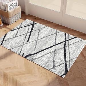 Yancorp Small Area Rug, Size 2'x3' Ft, Grey Stripes Washable Rug for Entrance Faux Wool Non-Slip Indoor Door Mat Throw Rug for Bedroom Kitchen Entryway Bathroom