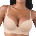 FeelinGirl Wireless Bras Comfortable Push Up Bra Full Support Lift Bralette Seamless Tshirt Bras (Beige) 34B