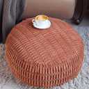 Artbloss Unstuffed Pouf Ottoman Cover Soft Storage Extra Seat Farmhouse Comfortable Bohemian Poufs Accent Footrest 20x20x8 Inches for Living Room Bedroom Study Nook (Caramel B, Round)