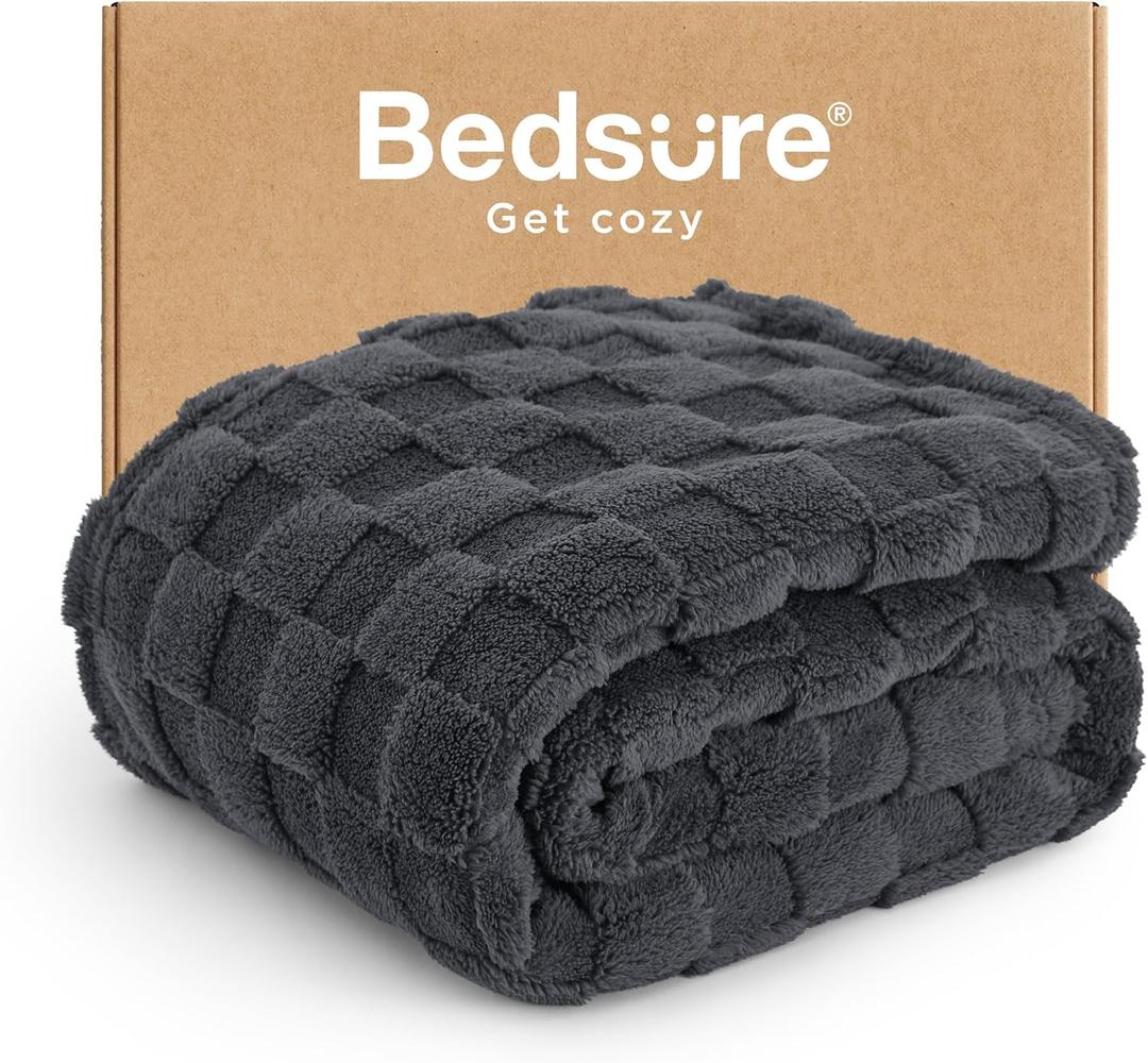 Bedsure GentleSoft Dark Grey Throw Blanket for Couch - Checkered Fleece Blankets Gifts for Kids Girls, Cute Soft Cozy Throw for Bedroom Home Decor Gifts, 50x60 Inches