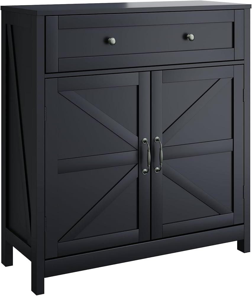 Semiocthome Farmhouse Sideboard Buffet Cabinet with Storage and Adjustable Shelf, Accent Table with Barn Door, Storage Cabinet for Kitchen, Dining Room, Bathroom, Entryway - Black