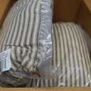 VHC Brands Sawyer Mill Throw Pillow Dark Gray and Cream Stripe Cotton Decorative Farmhouse Country Cushion with Ruffle for Sofa Couch 14x22