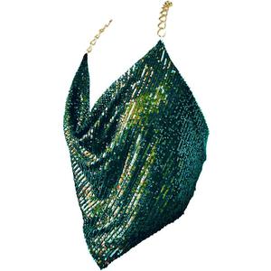Gold Sexy Tops for Women Sparkly Deep V Neck Crop Tank Tops Cami Body Chain Top (Forest Sequins, Medium)
