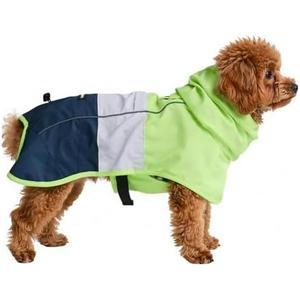 Spark Paws Dog Raincoat, Waterproof Windproof Rain Jacket, for Small Medium Large Extra Large Dogs, Reflective Breathable Full-Body Coverage Dry Suit - Neon White Navy Blue, S: 5-10lbs