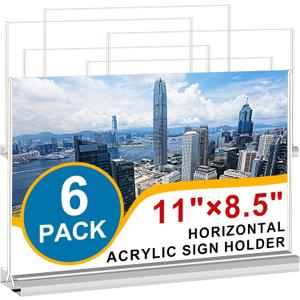 Arrobust Acrylic Sign Holder 8.5x11 Inches 6 Pack Horizontal, T -Shaped Double Sided Clear Paper Frames, PlasticTable Menu Display Holder, Document Flyer Table Stand for Office, Store, Restaurant