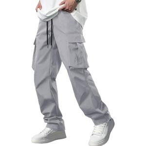 Comdecevis Men's Casual Cargo Pants Workout Joggers Stretch Sweatpants Hiking Drawstring Tactical Pants with Multi Pockets (Medium, Medium Grey)