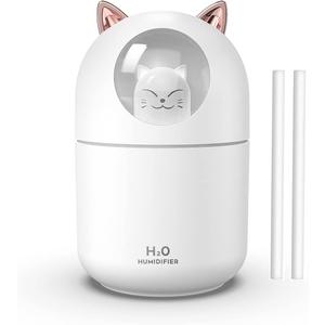 Portable Small Humidifier, 300ml Mini Cool Mist Humidifier with Night Light, USB Personal Humidifier Auto Shut-Off, Ultra-Quiet, 2 Spray Modes, Suitable for Home Office Travel(White)