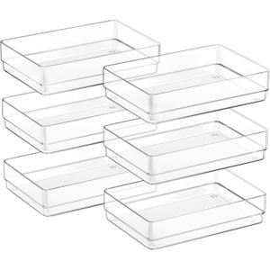 SMARTAKE 6 PCS Clear Plastic Drawer Organizers Set, Large Size Non-Slip Desk Drawer Organizer, Versatile Bathroom and Vanity Drawer Organizer Trays for Makeup, Bedroom, Office, Kitchen Utensils